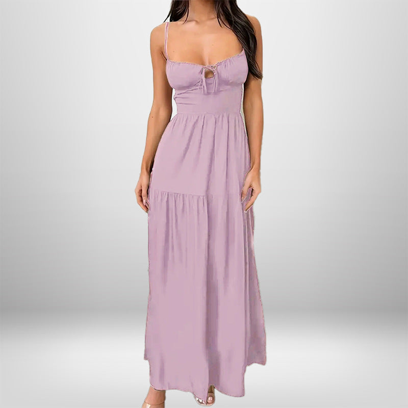 Damen Maxikleid mit verstellbaren Trägern und romantischem Schlüsseleffekt Drune