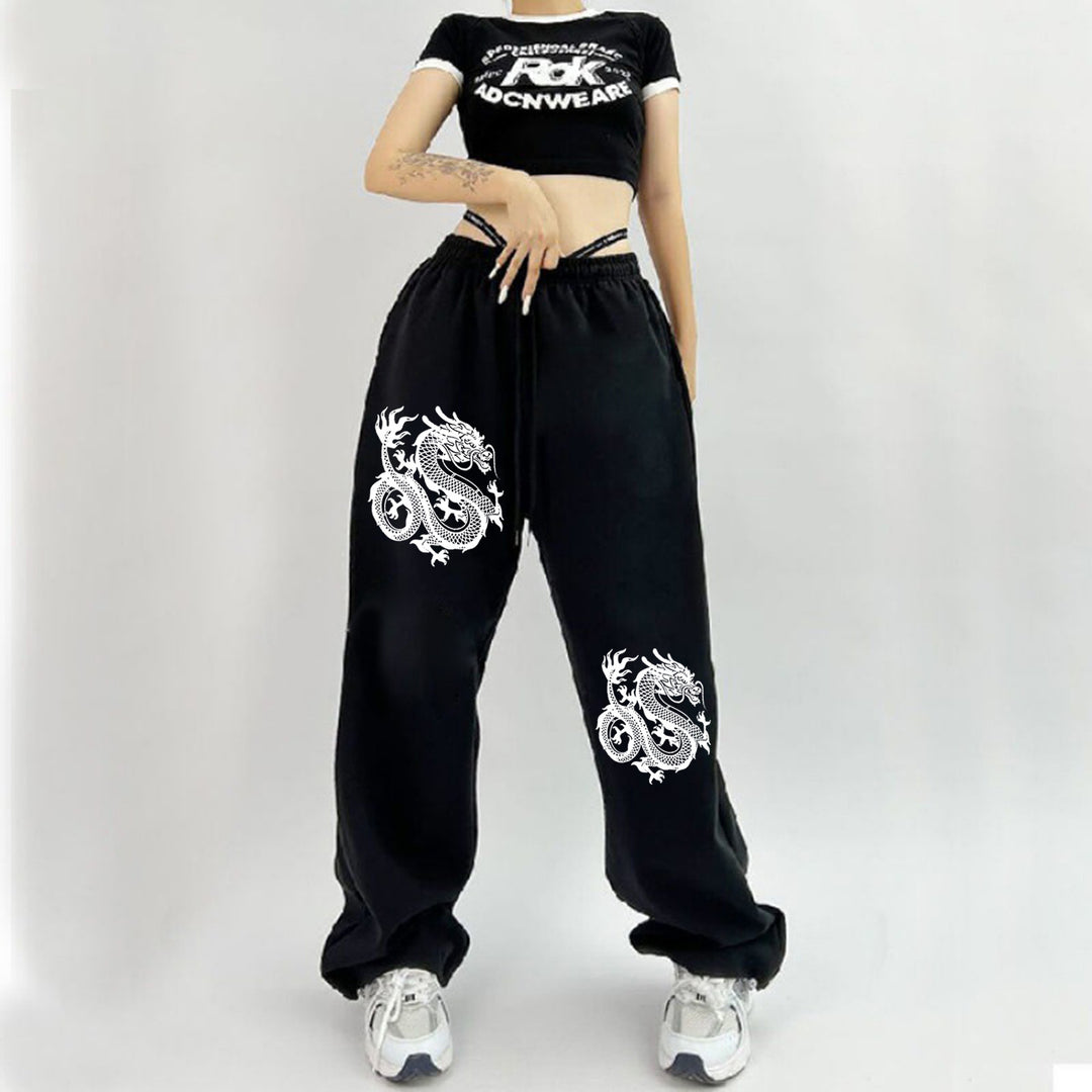 Damen nan weite Jogginghose hochgeschnitten mit seitlichem Statementprint und elastischem Bund Drune