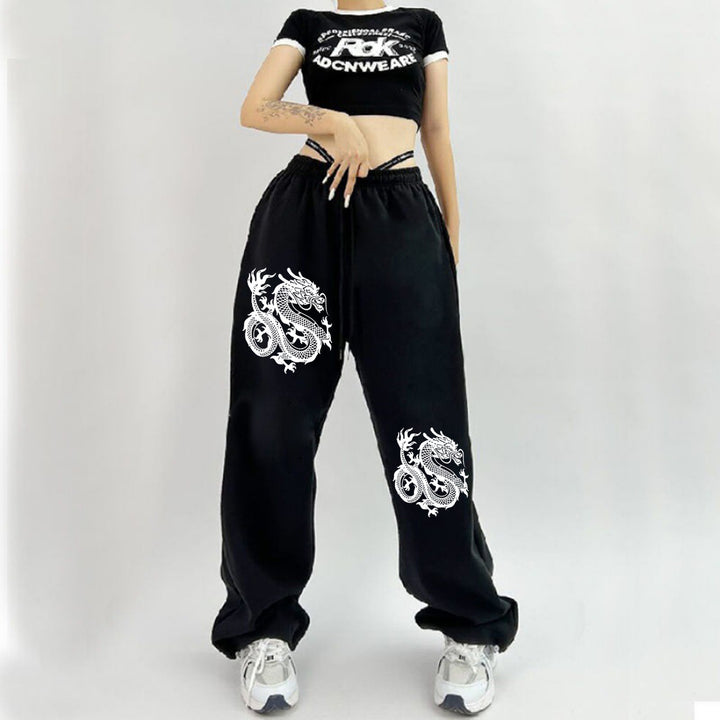 Damen nan weite Jogginghose hochgeschnitten mit seitlichem Statementprint und elastischem Bund Drune