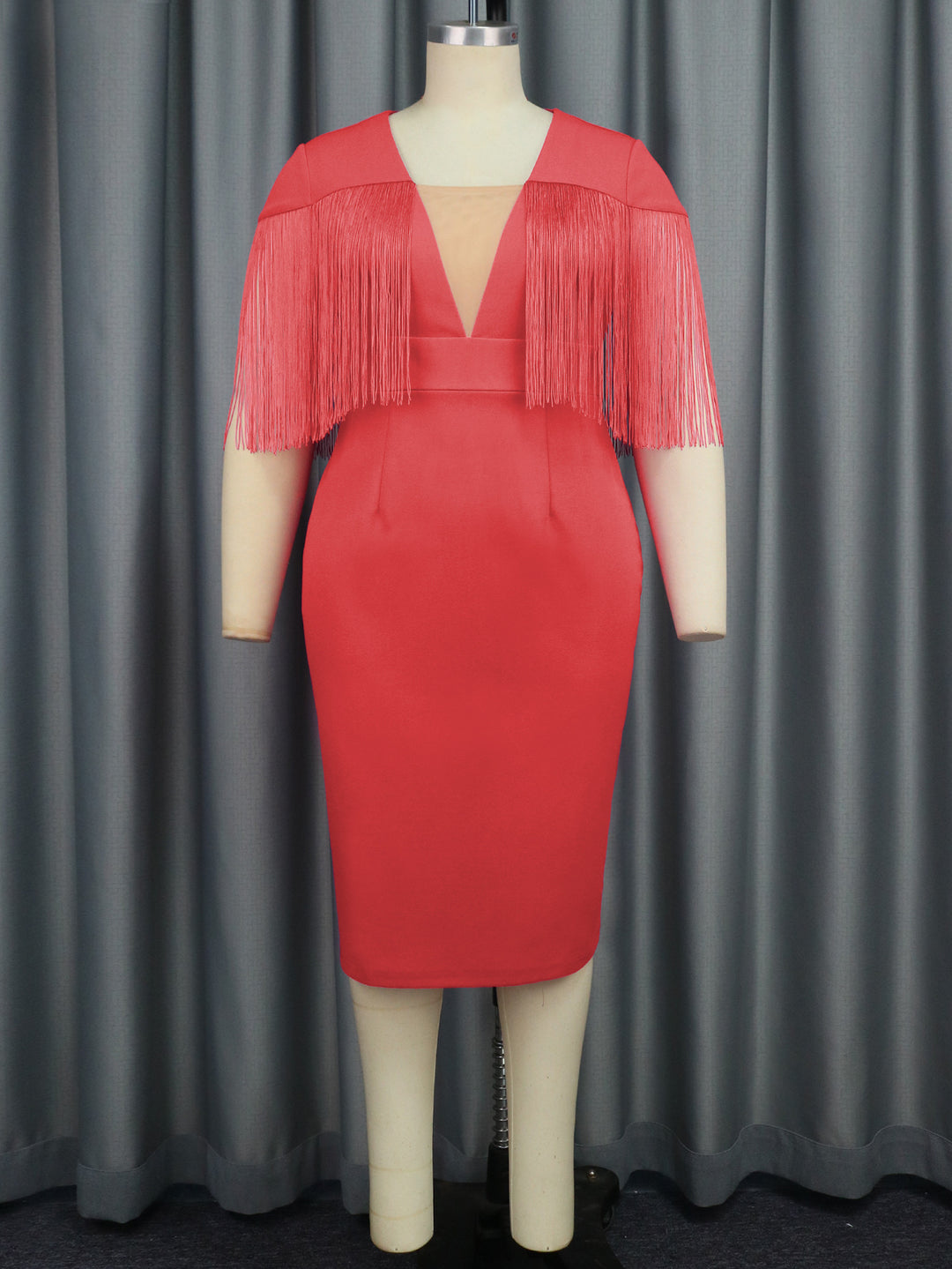 Damen Figurbetontes Kleid mit fransigen Ärmeln Drune
