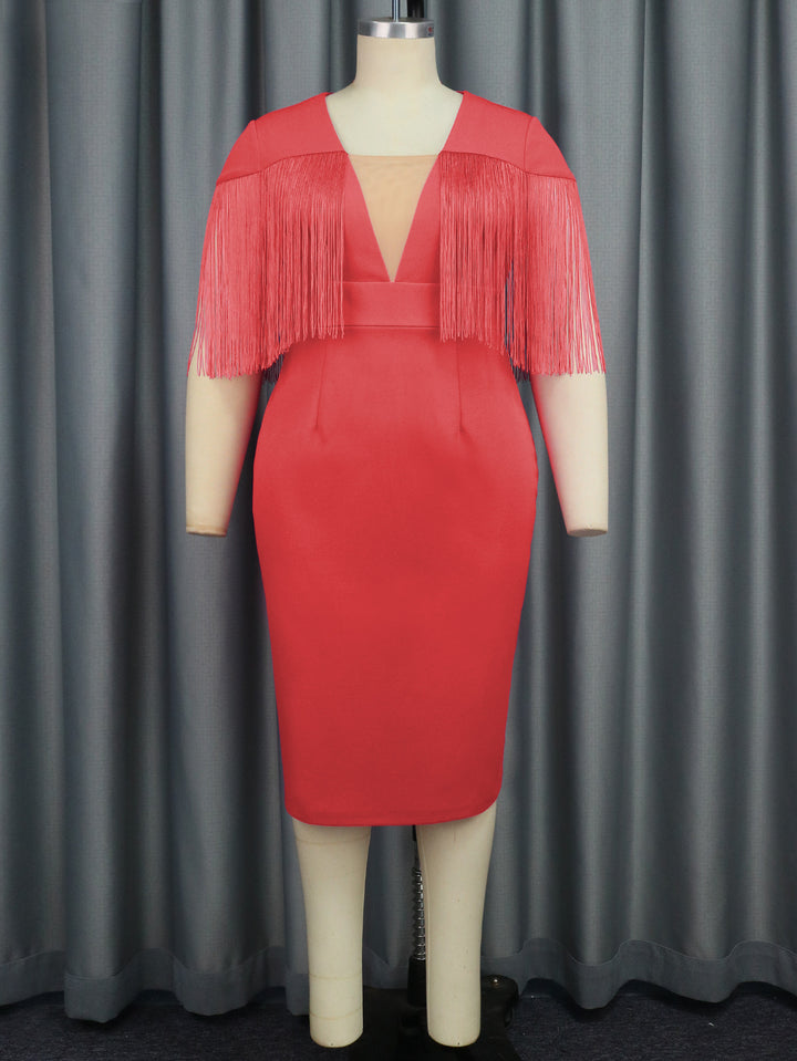 Damen Figurbetontes Kleid mit Fransen-Detail Drune