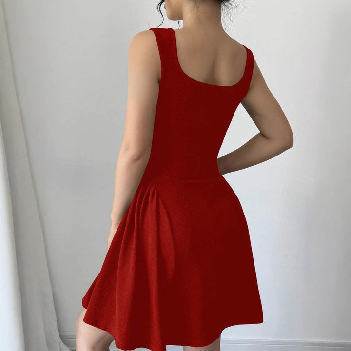 Damen A-Linien Kleid mit Quadrat-Ausschnitt und fließendem Rock Drune
