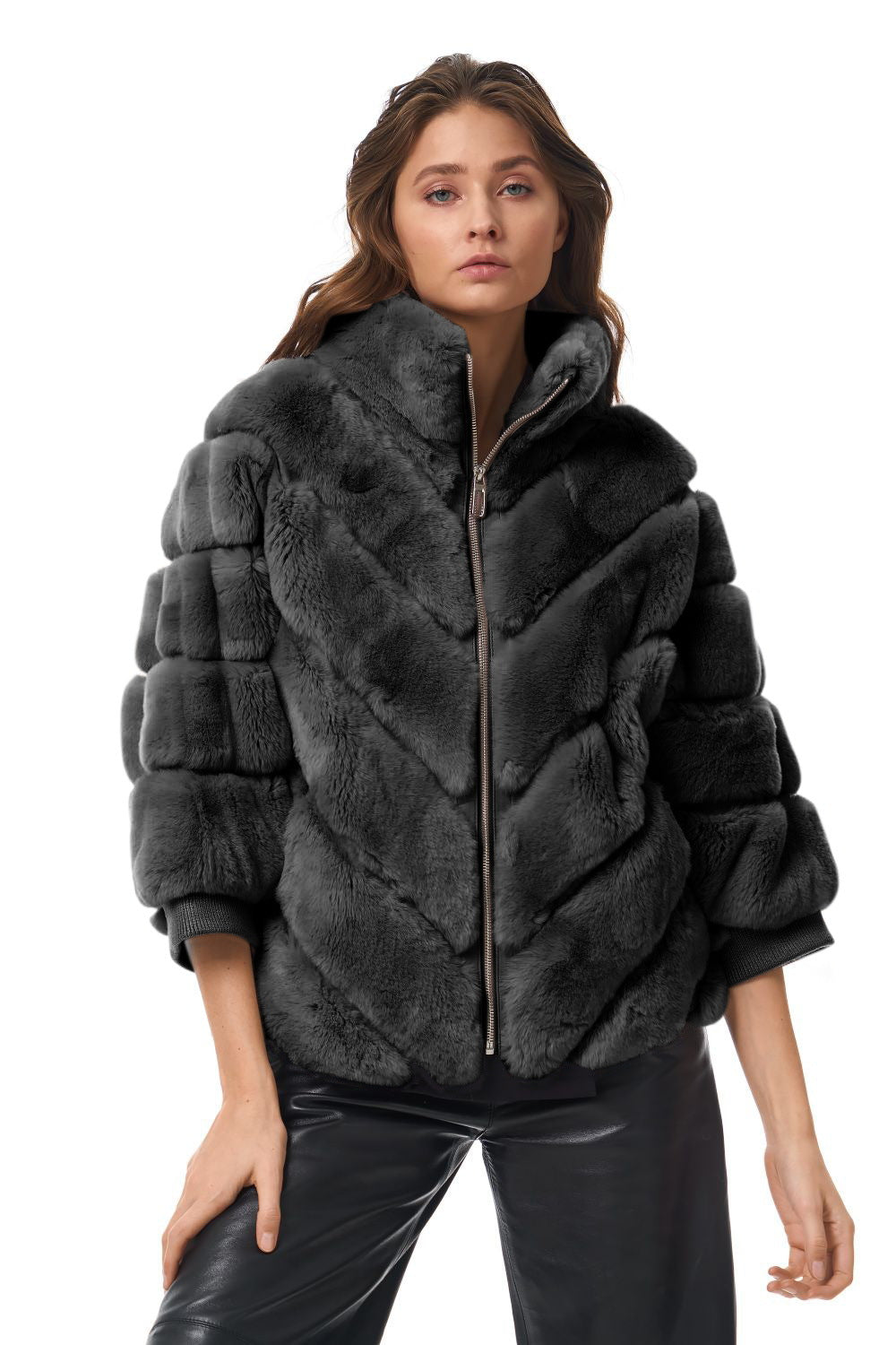 Damen Kuschelige Kunstpelzjacke mit Steppdesign Drune