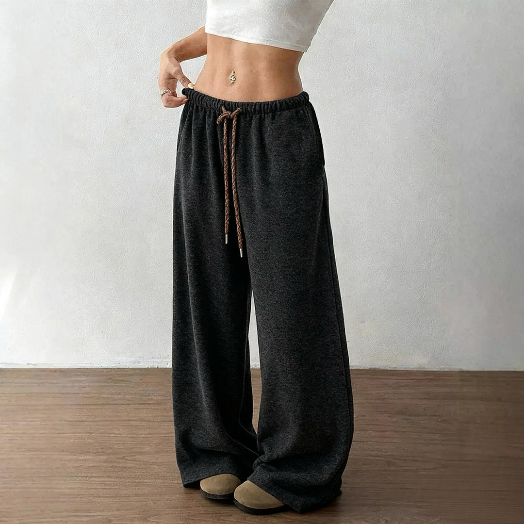 Damen nan weite Highwaist-Loungehose mit Kordelzug und fließendem Palazzoschnitt Drune