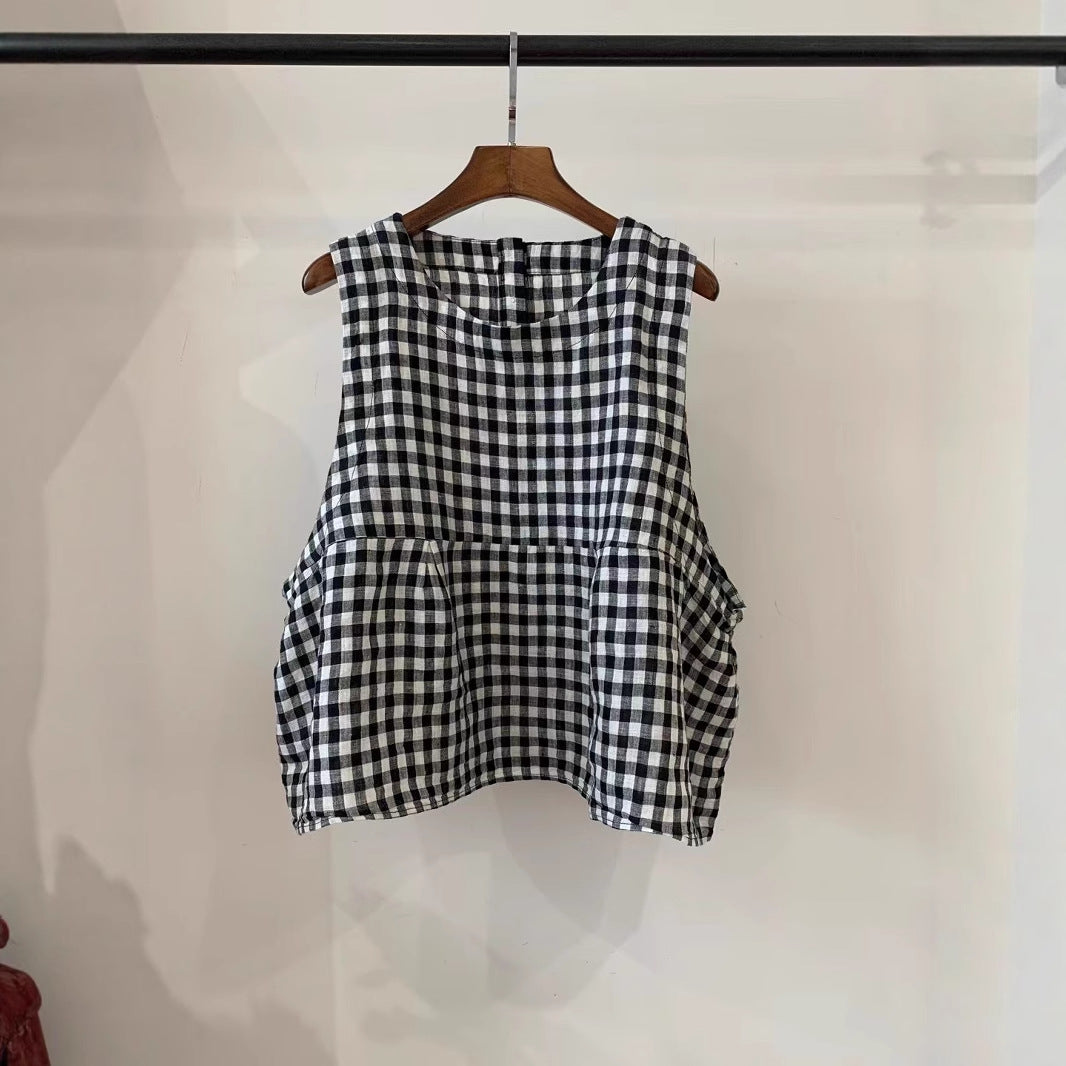 Damen Relaxed Fit Ärmelloses Leinenoberteil mit Seitentaschen Drune
