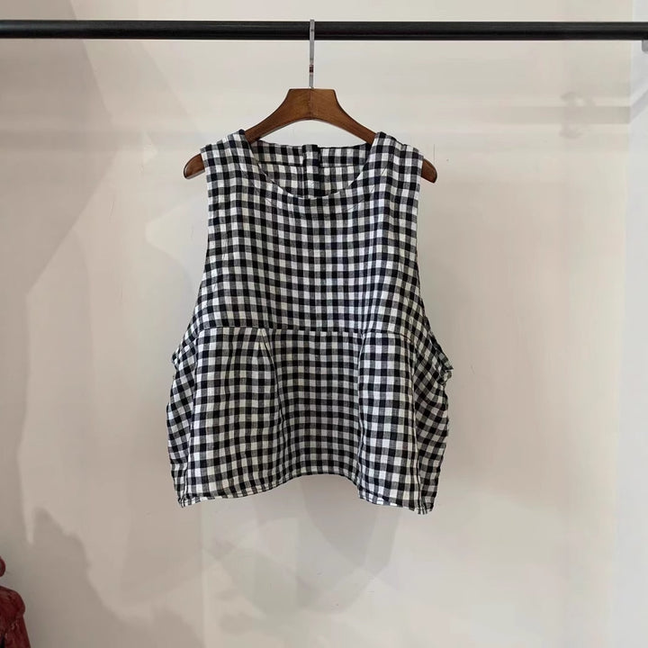 Damen Relaxed Fit Ärmelloses Leinenoberteil mit Seitentaschen Drune