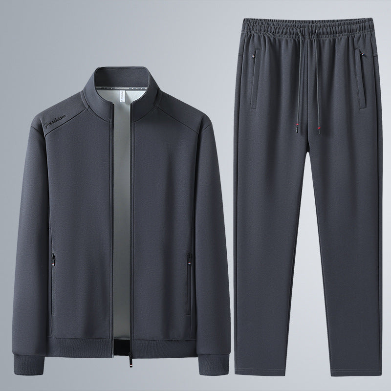 Herren Zweiteiliges Sport-Lounge-Set mit Stehkragen, verdecktem Reißverschluss & Kordelbund Drune