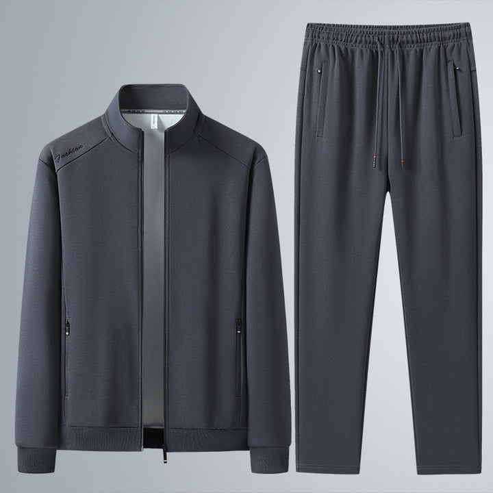 Herren Zweiteiliges Sport-Lounge-Set mit Stehkragen, verdecktem Reißverschluss & Kordelbund Drune
