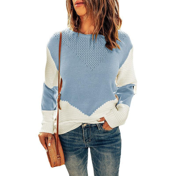 Damen Farbblock-Strickpullover mit strukturiertem Yoke und gerippten Ärmeln Drune