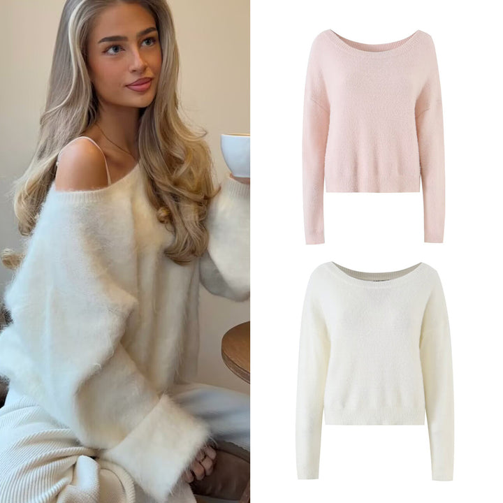 Damen Kuschelweicher Oversize-Pullover mit weitem U‑Boot‑Ausschnitt Drune
