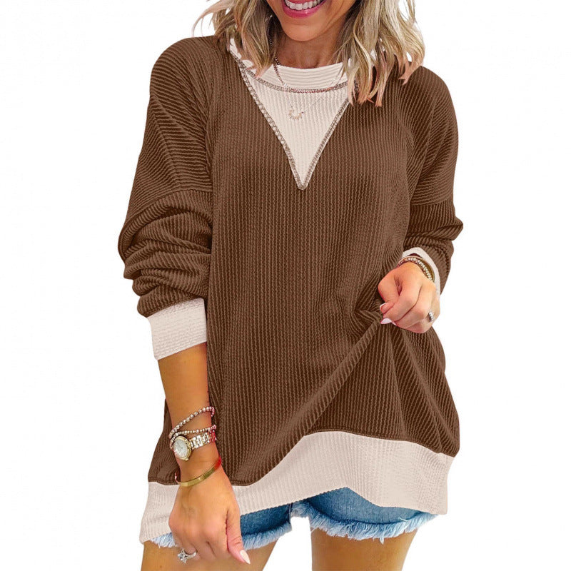 Damen lässiger Pullover aus strukturiertem Material mit V-Ausschnitt Drune