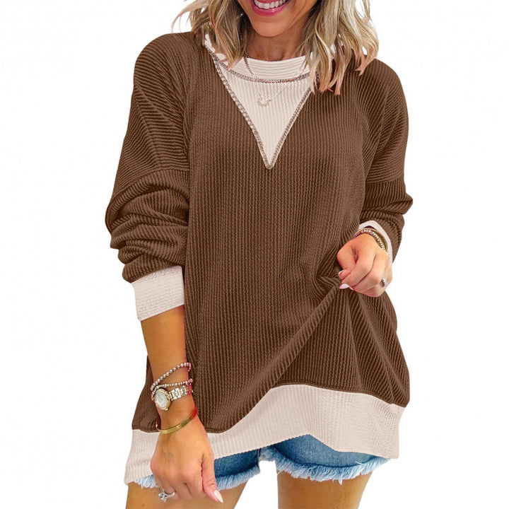 Damen lässiger Pullover aus strukturiertem Material mit V-Ausschnitt Drune