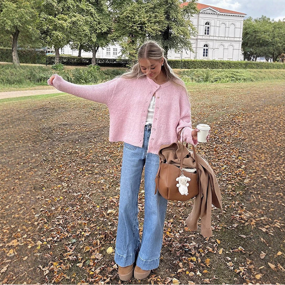 Damen lässige Strickjacke mit weitem Schnitt und Knopfdetails Drune
