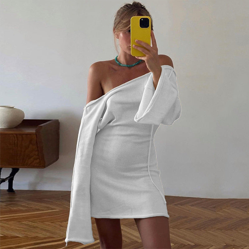 Damen Figurbetontes Feinstrick-Minikleid mit ausgestellten Trompetenärmeln Drune