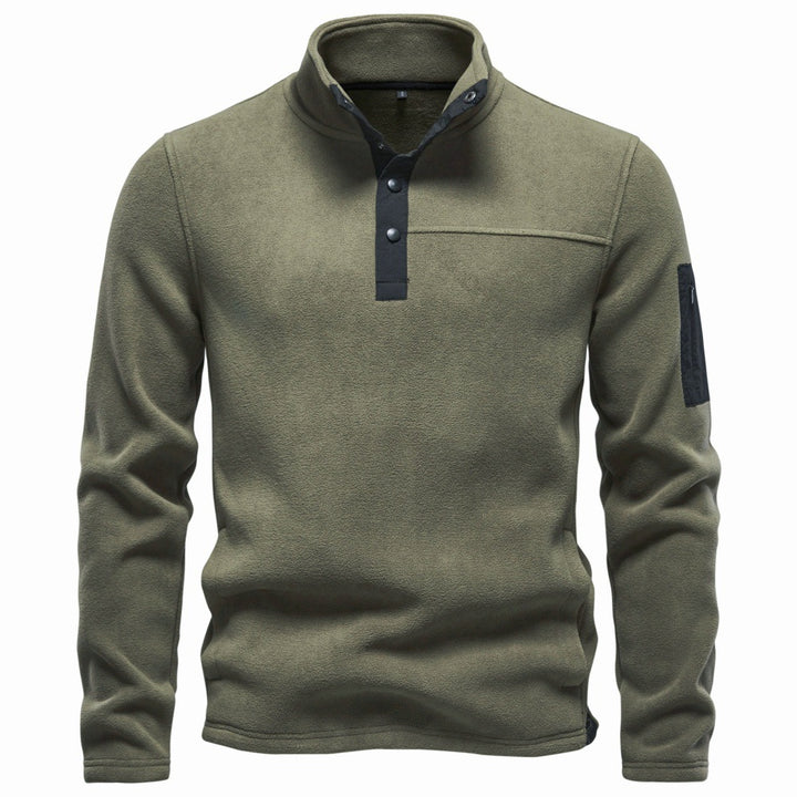Herren Fleecepullover mit Stehkragen Druckknopf-Leiste und Ärmeltasche Drune