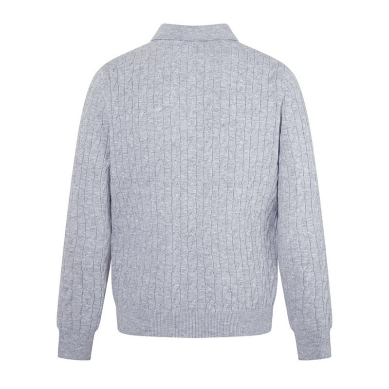 Herren Strick-Polo mit Zopfstrickmuster, Hemdkragen und Knopfleiste Drune