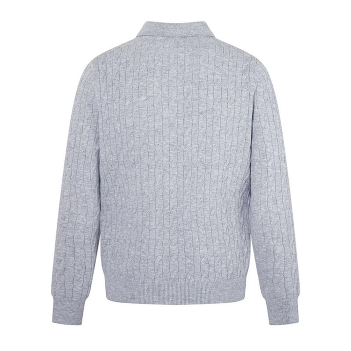 Herren Strick-Polo mit Zopfstrickmuster, Hemdkragen und Knopfleiste Drune