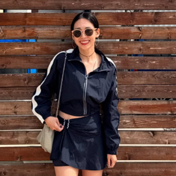 Damen Leichte Kapuzenjacke Cropped mit elastischem Saum Drune
