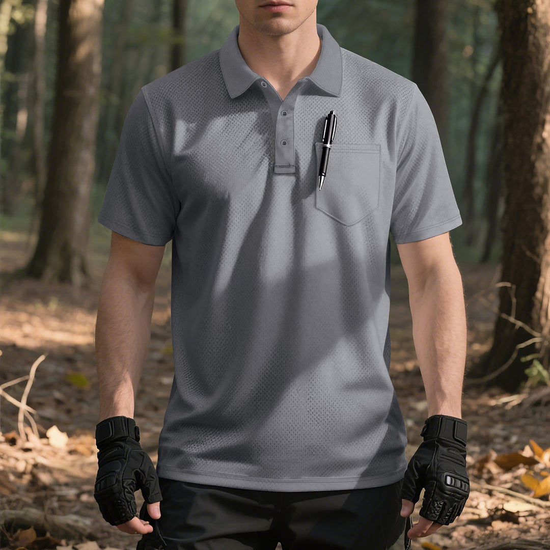 Herren nan funktionelles Kurzarm-Poloshirt mit Brusttasche, eingearbeiteter Stiftlasche und mikroperforierter Belüftung Drune