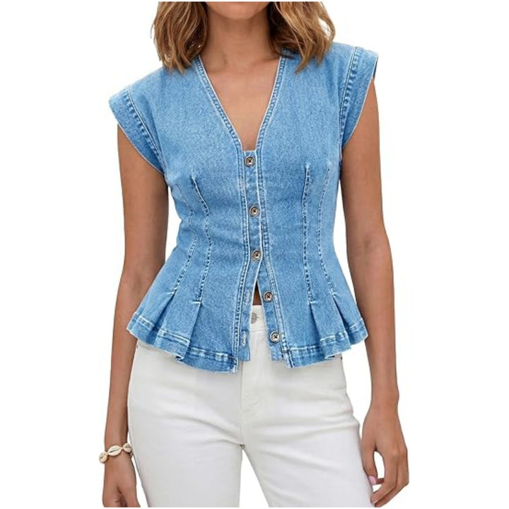 Damen Tailliertes Jeans-Top mit Schößchen und Knopfleiste Drune