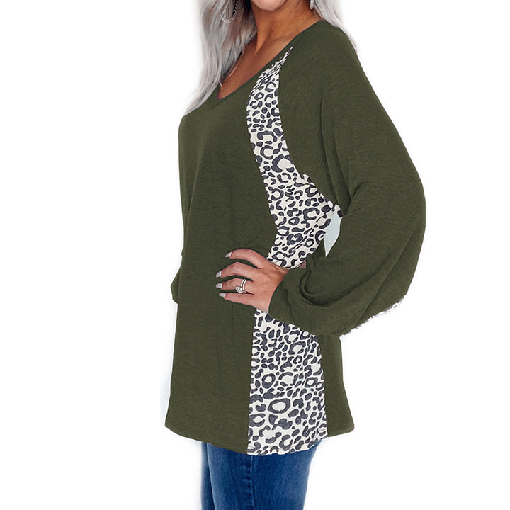 Damen Oversize V-Ausschnitt Langarm-Tunik mit Leo-Seiteneinsätzen und lässiger Silhouette Drune