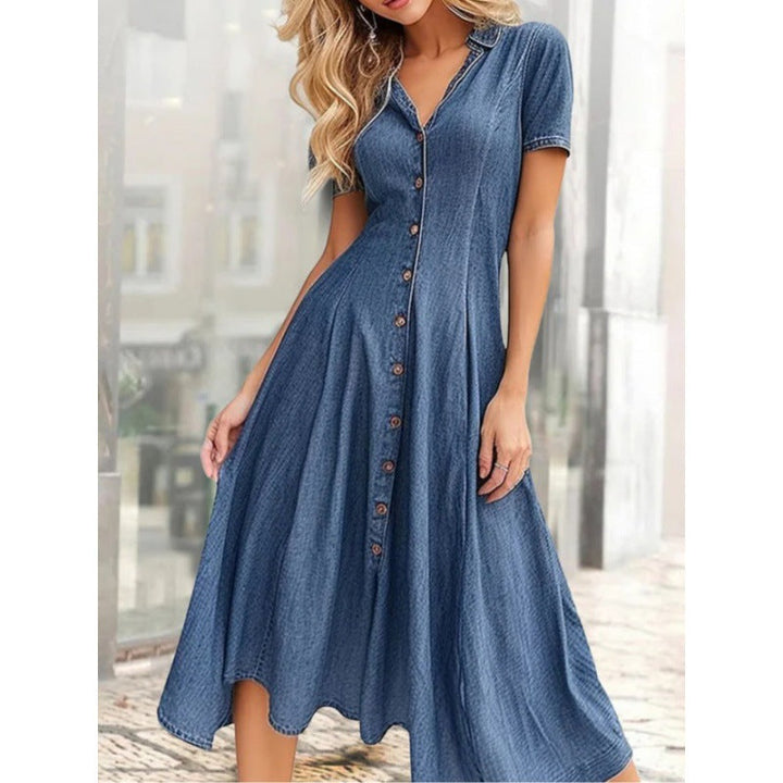 Damen Knopf-Up Denim Midi Kleid Drune