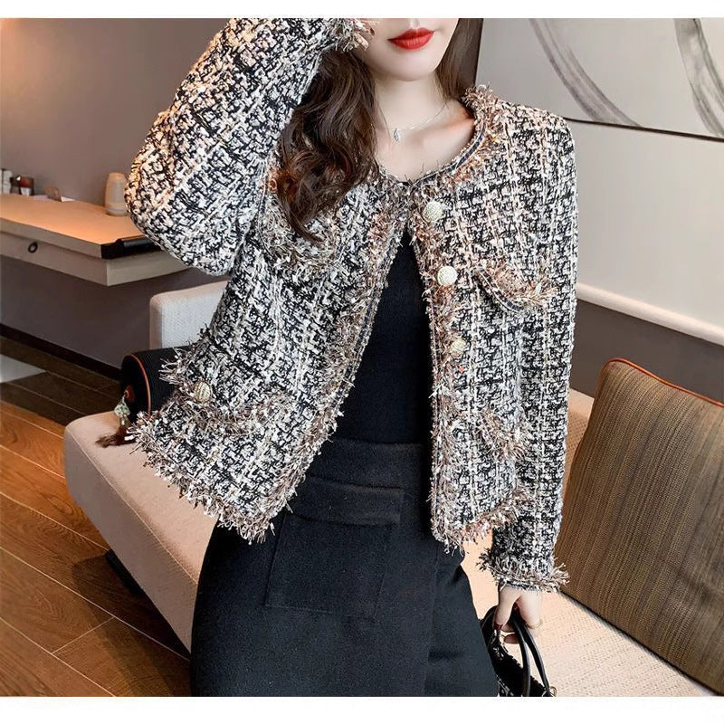 Drune | Tweed-Jacke - Goldenen Knopf Akzente - Klassische Eleganz - Anspruchsvolles Schichten