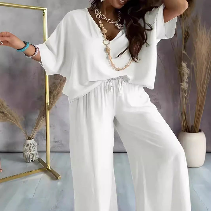 Damen Bequeme Loungewear Kombination mit weit geschnittenem Oberteil und elastischem Bund Drune