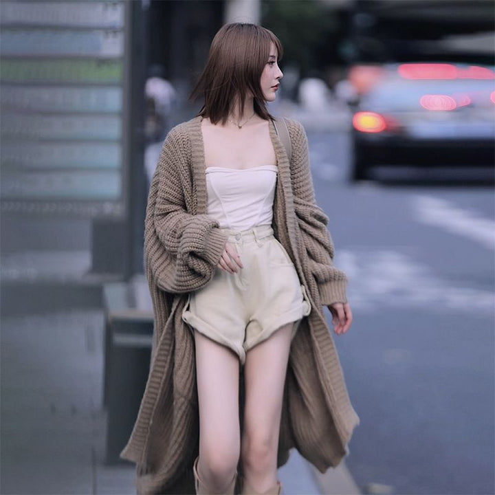 Damen weich strukturierte Strickjacke mit großen aufgesetzten Taschen Drune