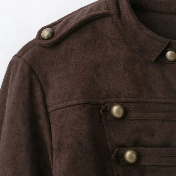Damen Militärjacke aus Wildlederimitat mit Stehkragen und Schößchen Drune