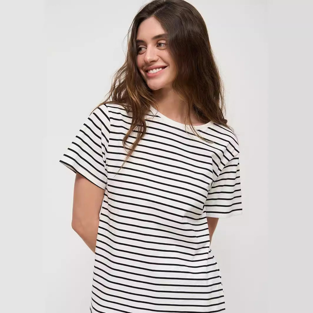 Damen lässiges gestreiftes T-Shirt aus Biobaumwolle Drune