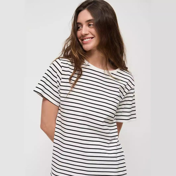 Damen lässiges gestreiftes T-Shirt aus Biobaumwolle Drune