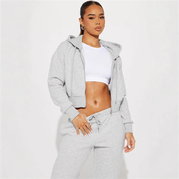 Damen lässiges Sweatset mit cropped Hoodie und weiten Hosen Drune