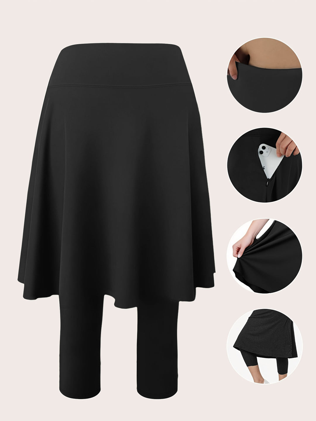 Damen Leggings mit integriertem Tellerrock und seitlicher Reißverschlusstasche Drune