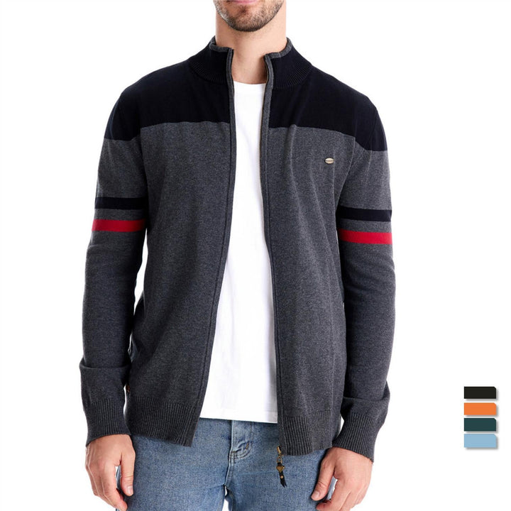 Herren sportliche Strickjacke mit hohem Kragen und Reißverschluss Drune