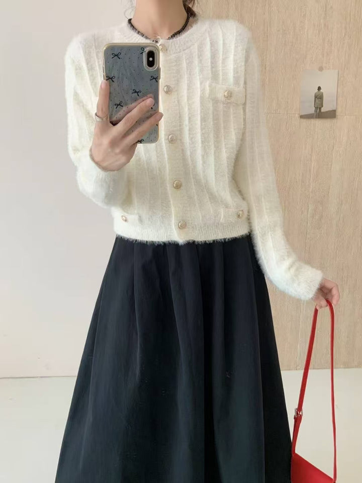 Damen Flauschiger Cardigan mit perligen Knöpfen Drune