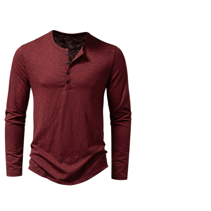 Herren nan Feinstrick-Henley mit Rundhalsausschnitt, verdeckter Knopfleiste und figurbetonter Passform Drune