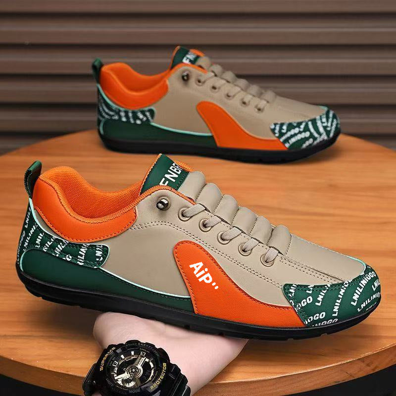 Herren Moderner Low-Top Lederimitat-Sneaker mit gepolstertem Schaft und profilierter Gummisohle Drune