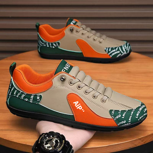 Herren Moderner Low-Top Lederimitat-Sneaker mit gepolstertem Schaft und profilierter Gummisohle Drune