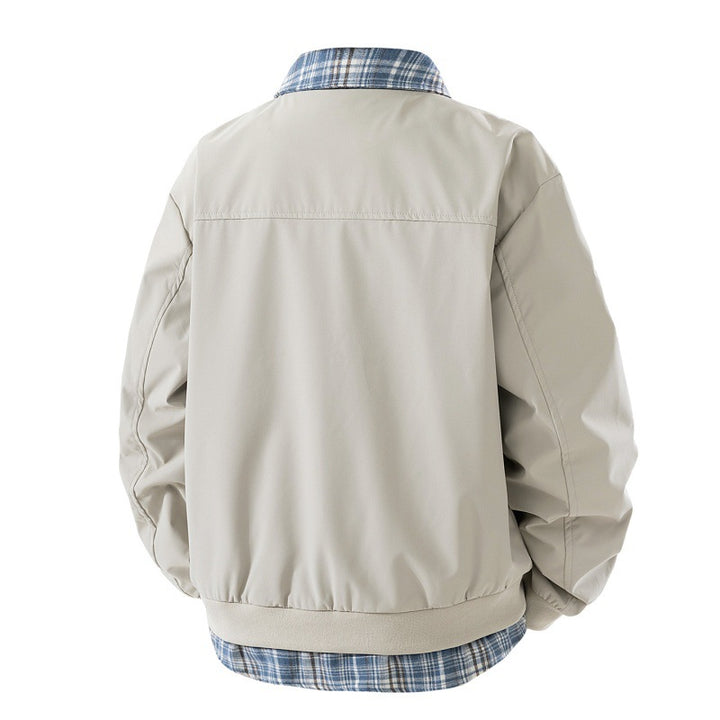 Herren windabweisende Overshirt-Jacke mit karierter Innenlage, Reißverschluss und Druckknopftaschen Drune