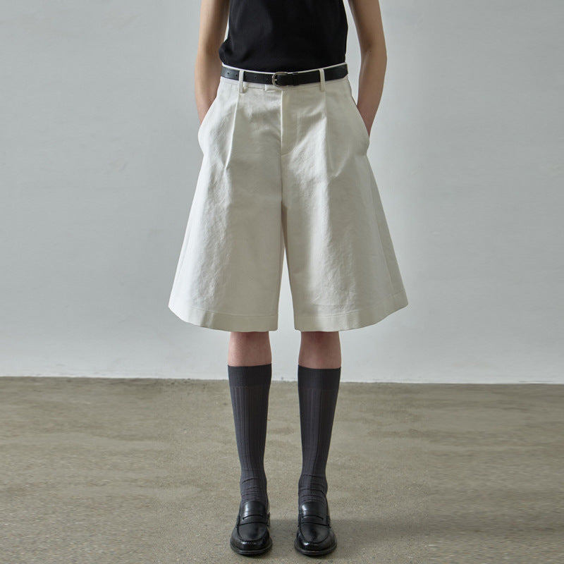 Damen weite Shorts mit Bundfalten und seitlichen Eingrifftaschen Drune