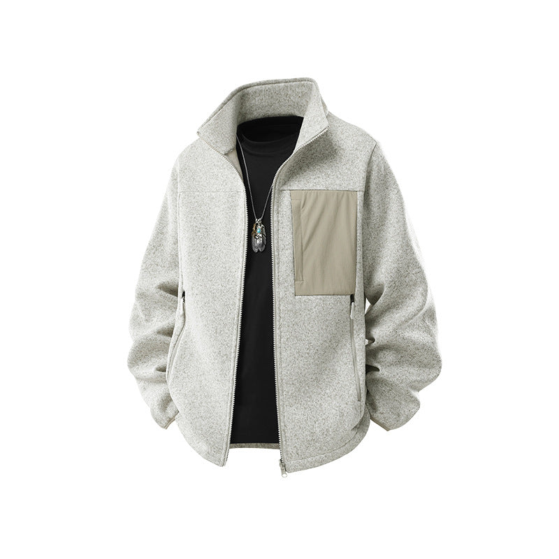 Herren Struktur-Fleece-Zipjacke mit hohem Stehkragen und Nylon-Brusttasche Drune