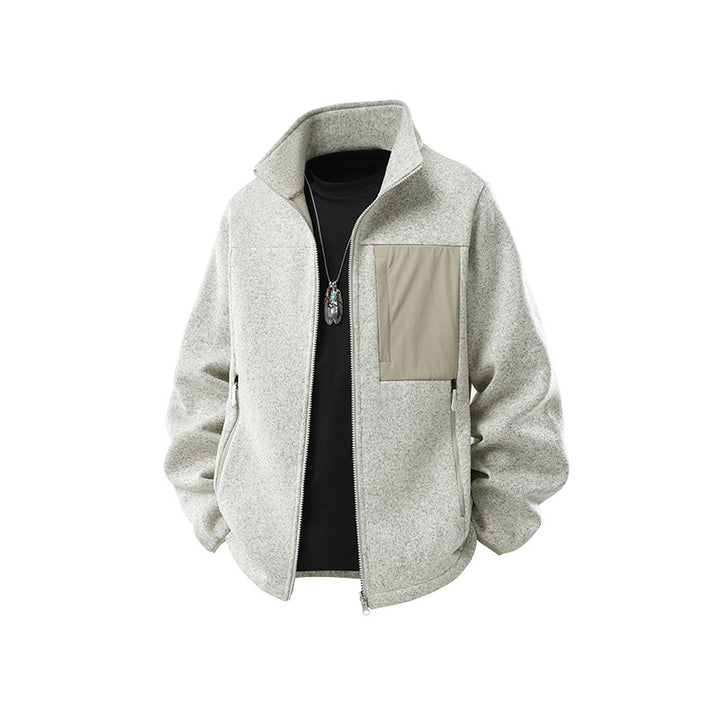 Herren Struktur-Fleece-Zipjacke mit hohem Stehkragen und Nylon-Brusttasche Drune