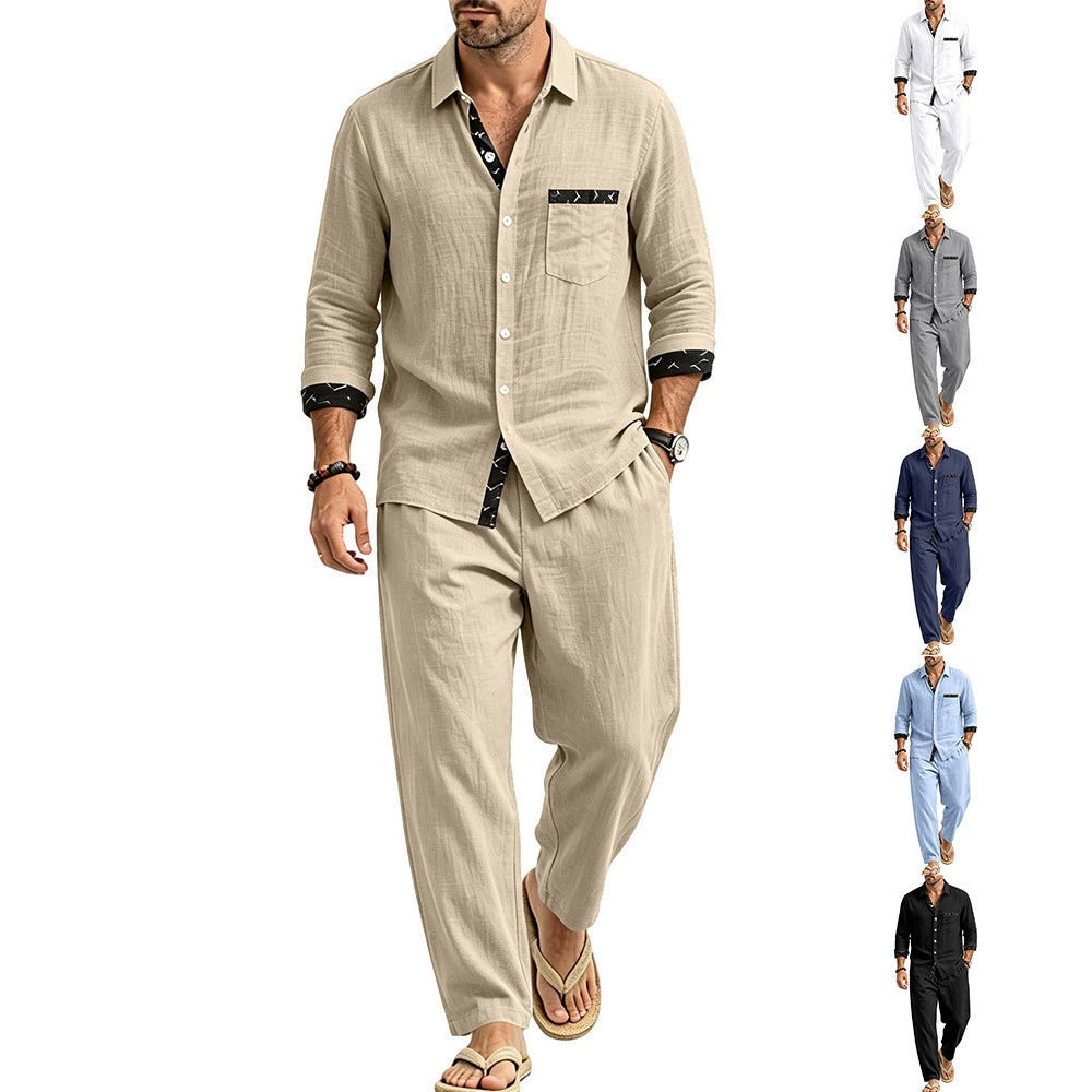 Herren Leichtes Leinenoptik Freizeit-Set mit Hemd und Relax-Hose Drune