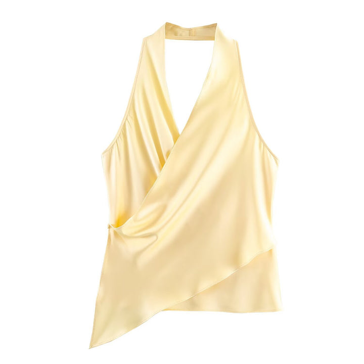 Damen elegantes Haltertop mit asymmetrischem Schnitt und schimmerndem Satinfinish Drune