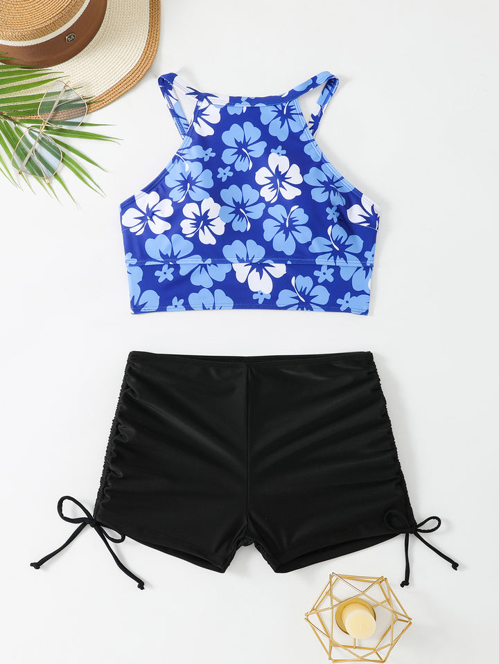 Damen Sportliches Bikini-Set mit floralem Oberteil und Shorts Drune