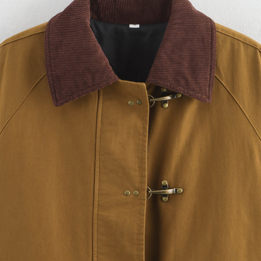 Damen modische Utility-Jacke mit aufgesetzten Taschen und Karottenkragen Drune