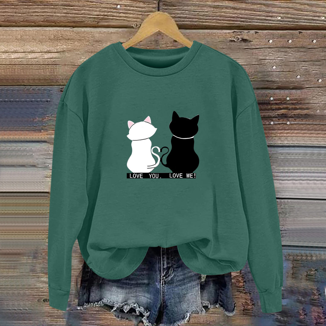 Damen Sweatshirt mit verspieltem Katzenmotiv und humorvollem Aufdruck Drune