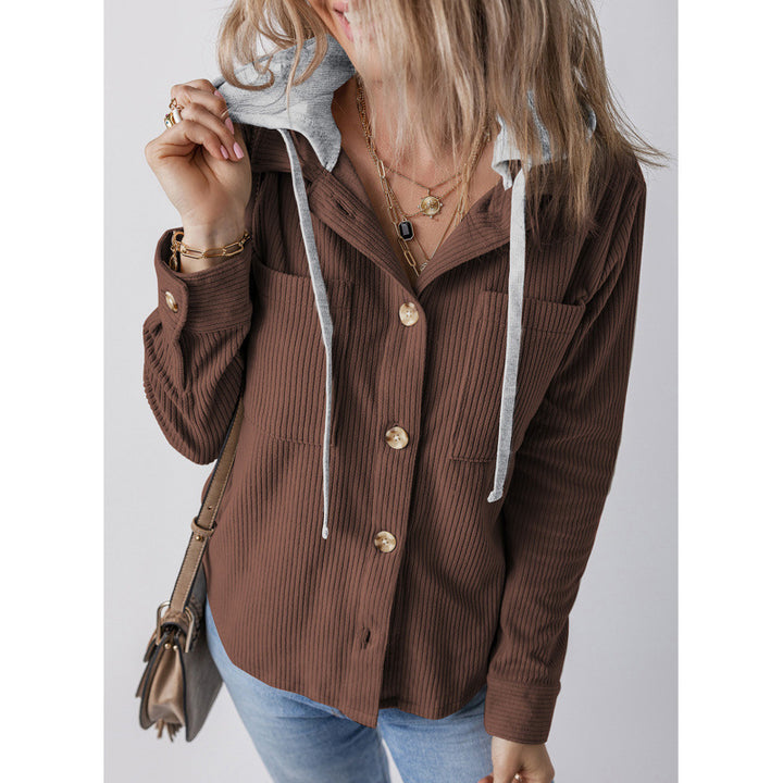 Damen lässige Hemdjacket mit Kapuze und seitlichen Taschen Drune