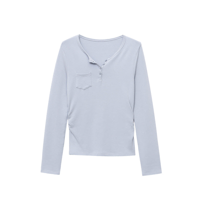 Damen Langarm-Henley-Shirt mit praktischen Knopfdetails und Brusttasche Drune